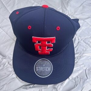 Zephyr Triple Crown Sports Hat L/XL Navy Stretch Cap Embroidered Logo NWT